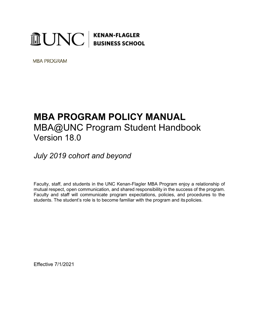 MBA@UNC Student Handbook