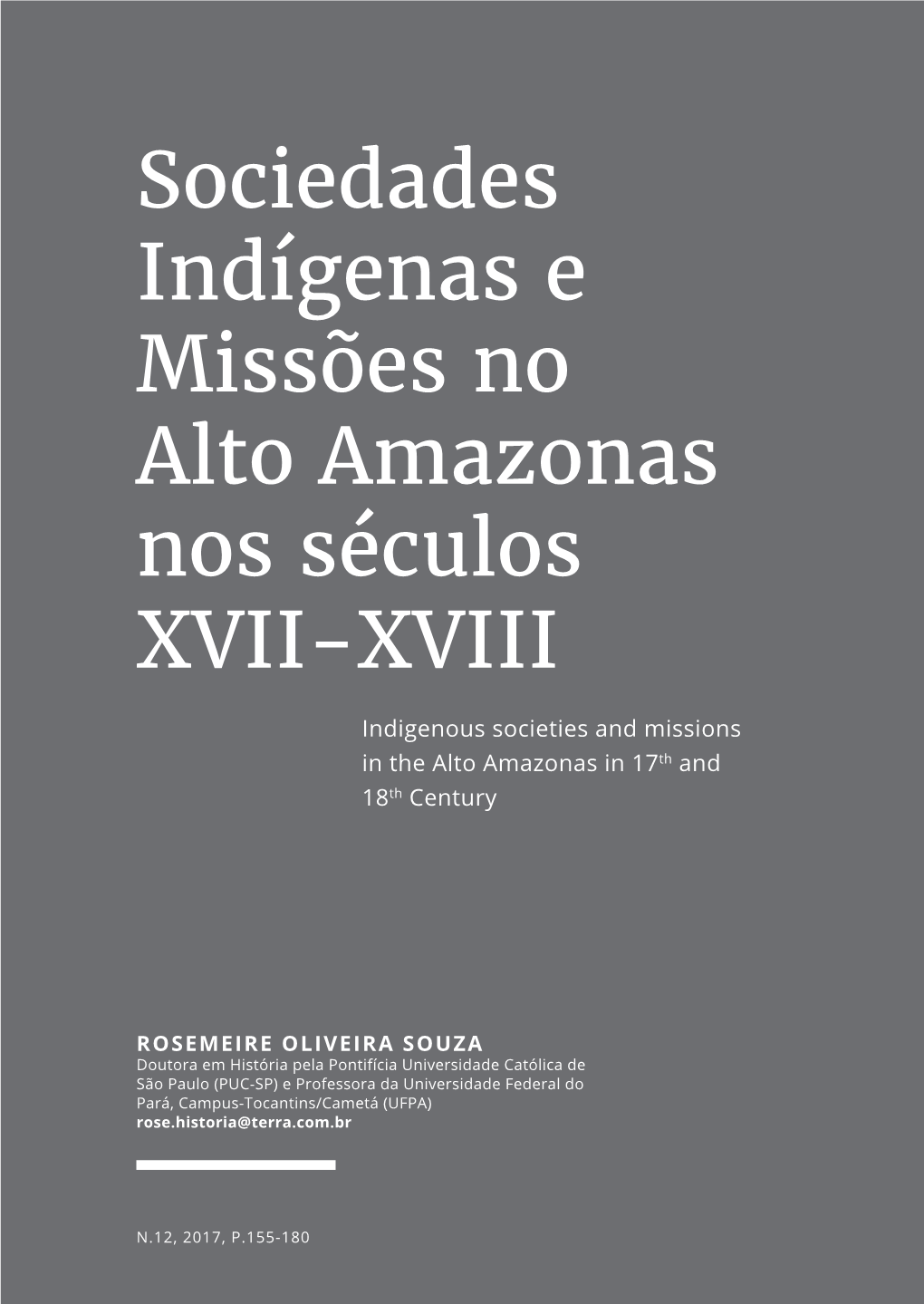 Sociedades Indígenas E Missões No Alto Amazonas Nos Séculos XVII-XVIII