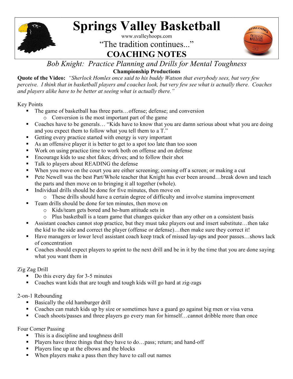 Bob Knight Practice Planning and Drills