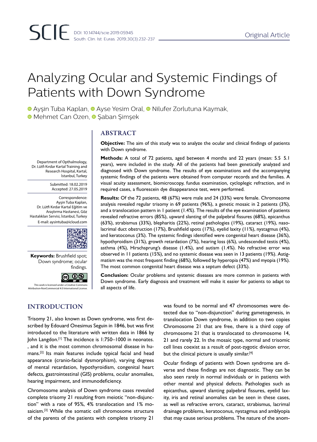 Analyzing Ocular and Systemic Findings of Patients with Down Syndrome