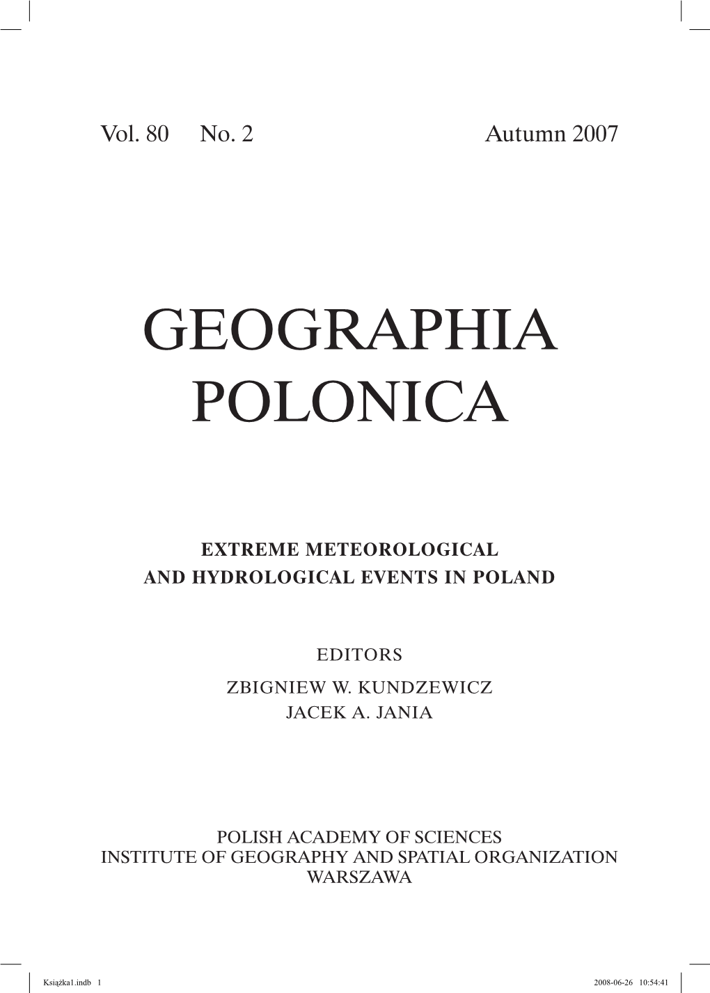 Geographia Polonica Vol. 80 No. 2 (2007) : Extreme Meteorological