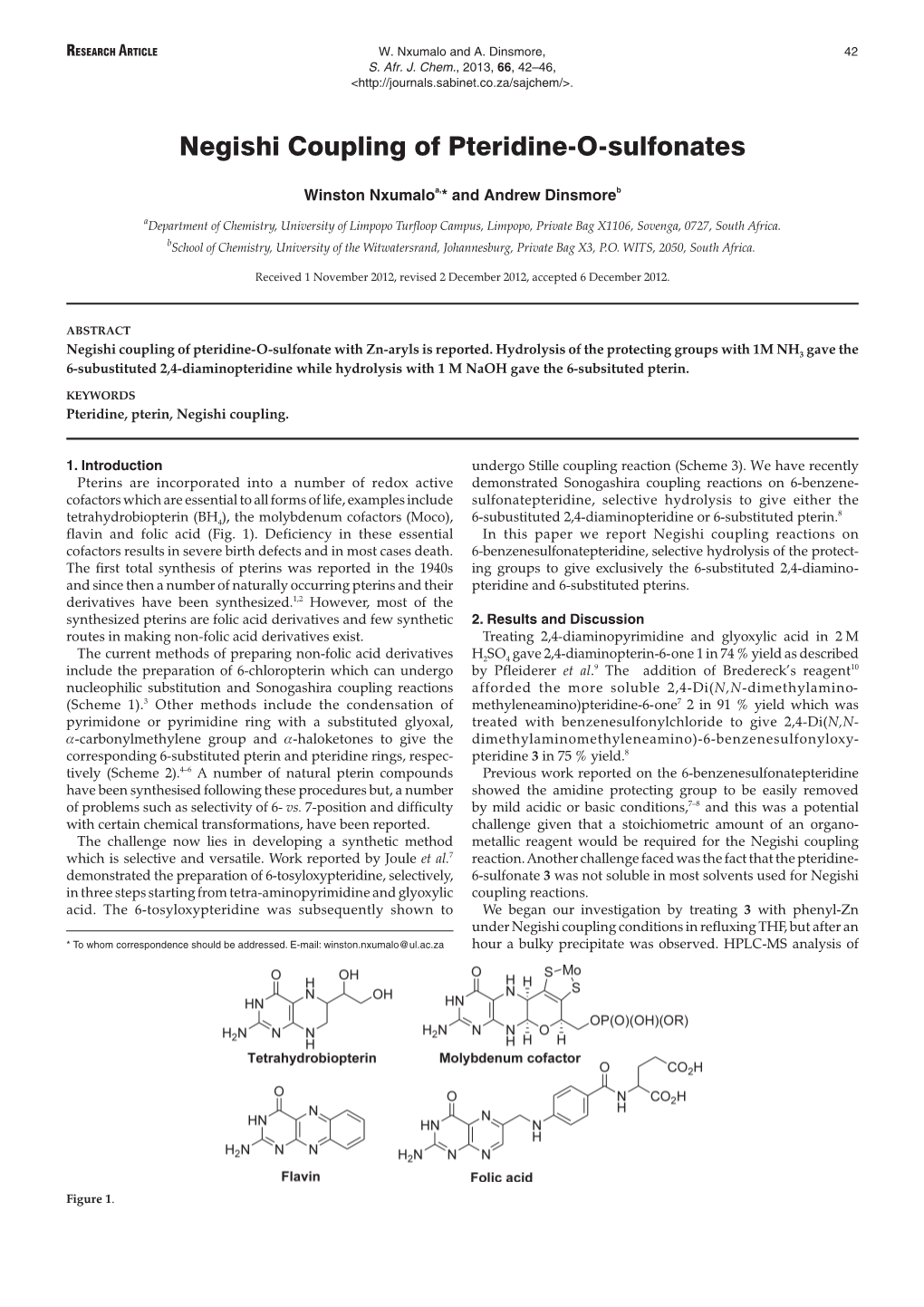 Negishi Coupling of Pteridine-O-Sulfonates