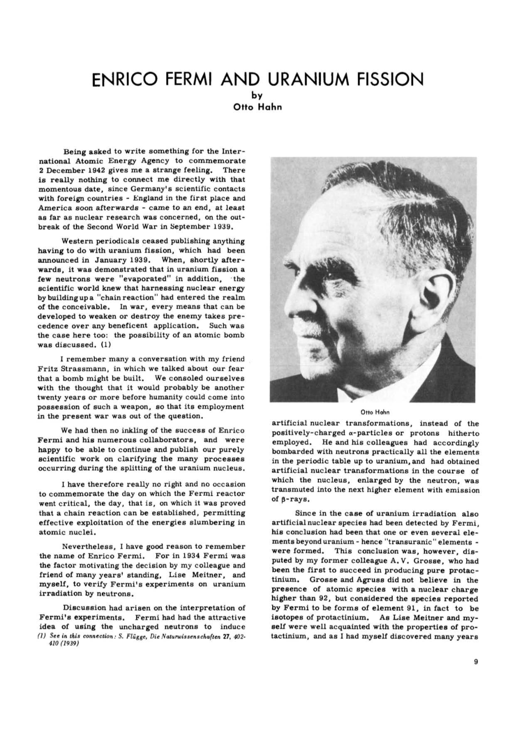 ENRICO FERMI and URANIUM FISSION by Otto Hahn