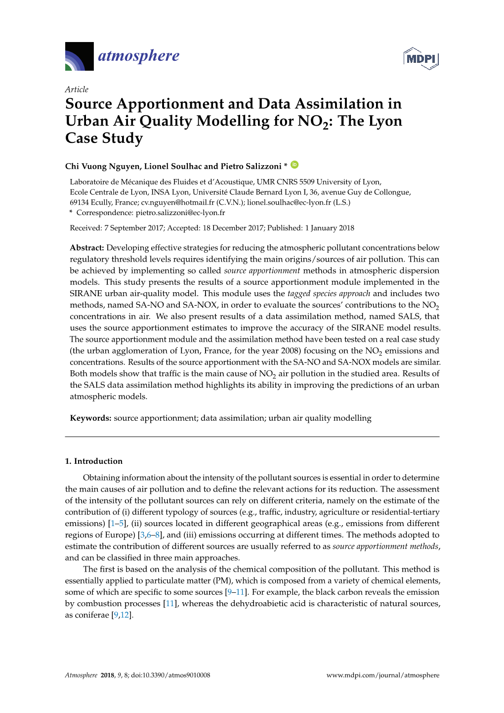 Source Apportionment and Data Assimilation in Urban Air Quality Modelling for NO2: the Lyon Case Study