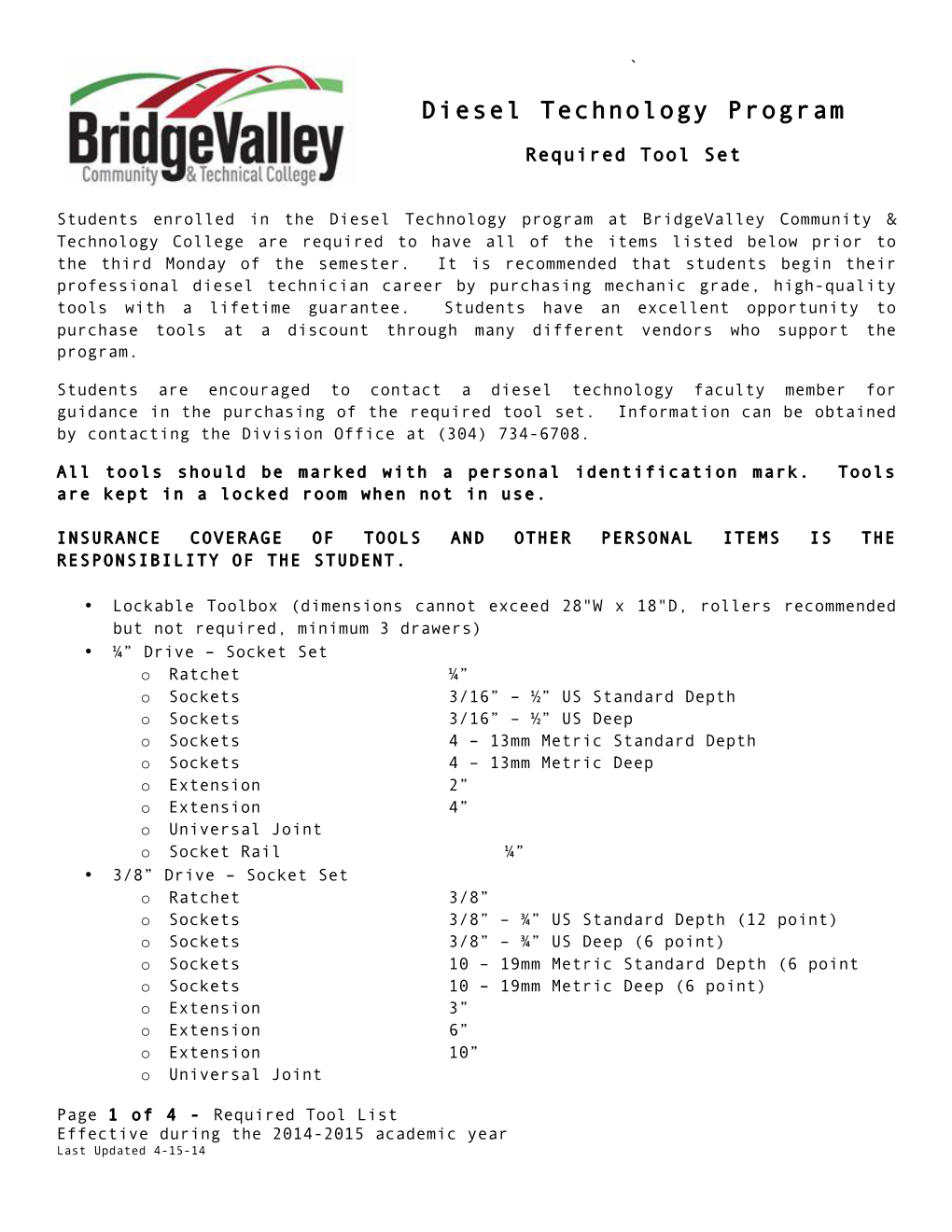 Diesel Toolbox List 3-18-15