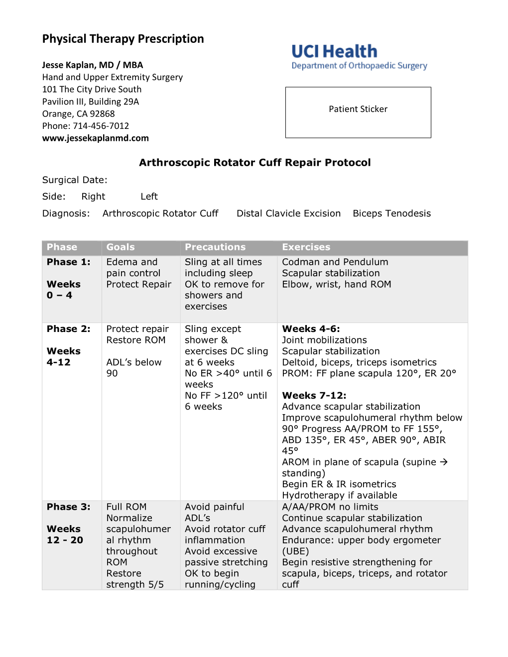 Post-Op Rotator Cuff Repair