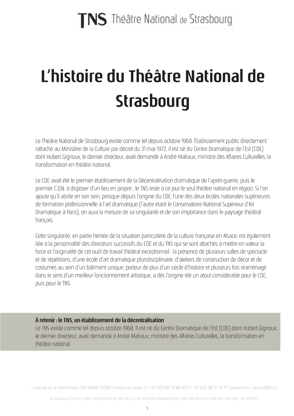 L'histoire Du Théâtre National De Strasbourg