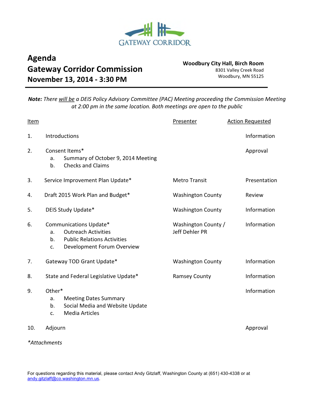 Agenda Gateway Corridor Commission