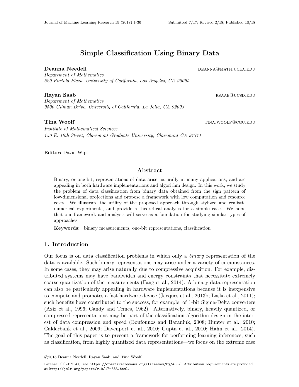 Simple Classification Using Binary Data