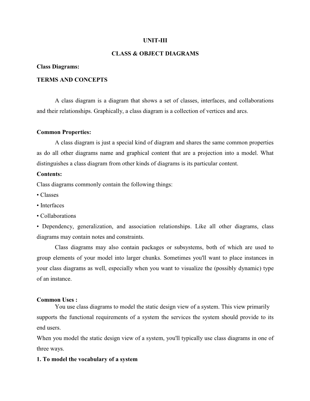 UNIT-III CLASS & OBJECT DIAGRAMS Class Diagrams