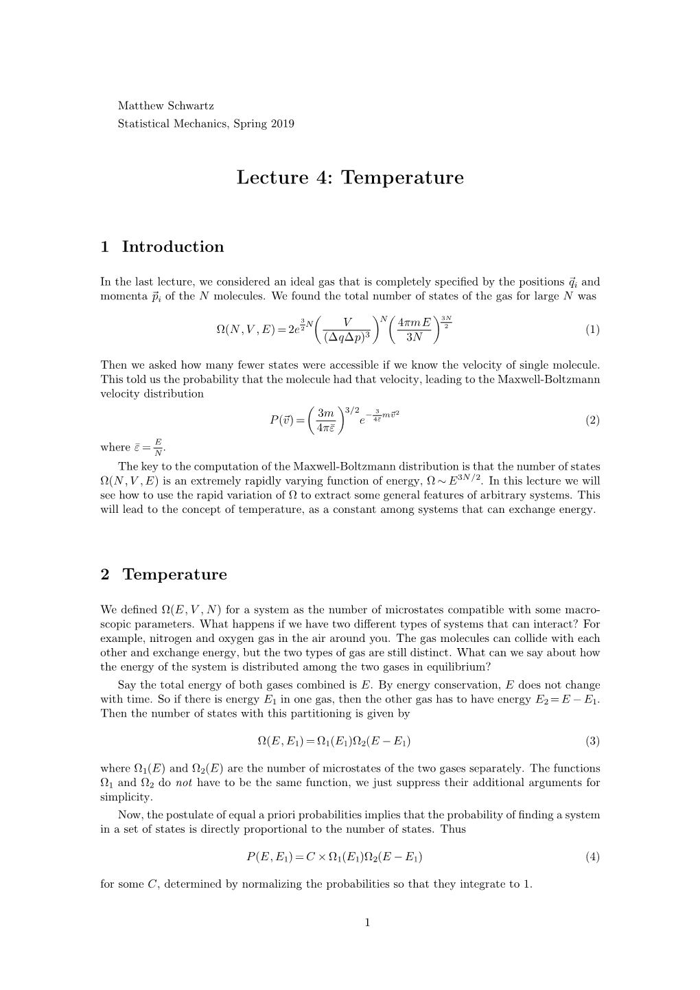 Lecture 4: Temperature