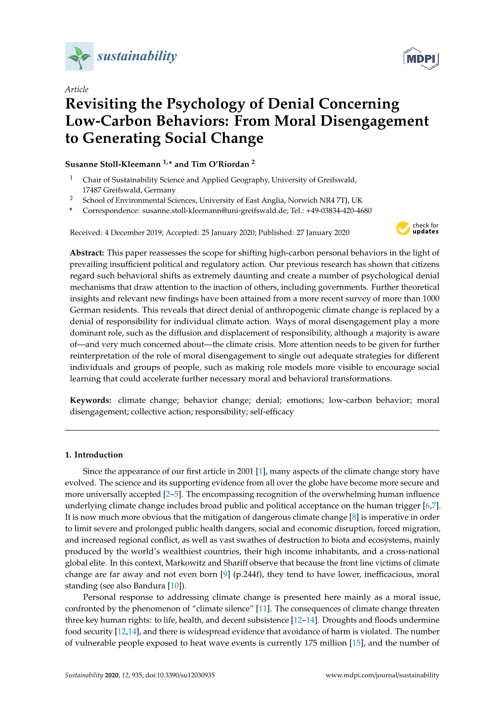 Revisiting the Psychology of Denial Concerning Low-Carbon Behaviors: from Moral Disengagement to Generating Social Change