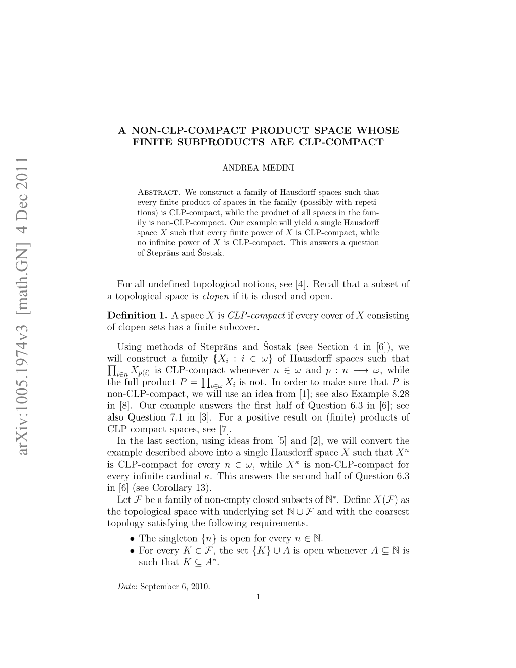 A Non-CLP-Compact Product Space Whose Finite Subproducts Are CLP