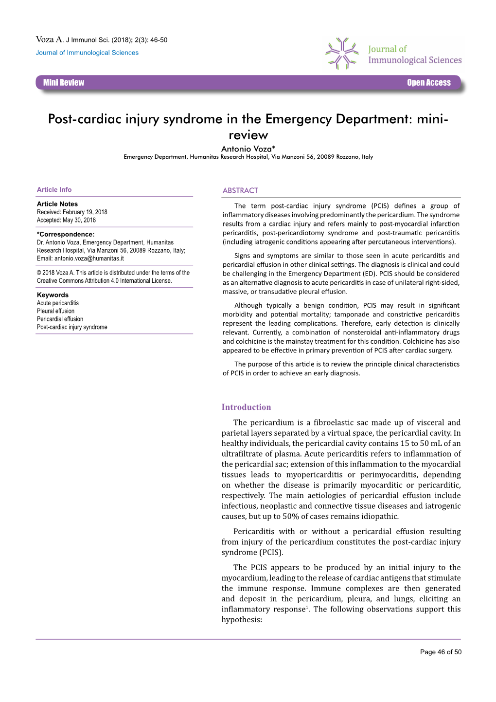 Post-Cardiac Injury Syndrome in the Emergency Department