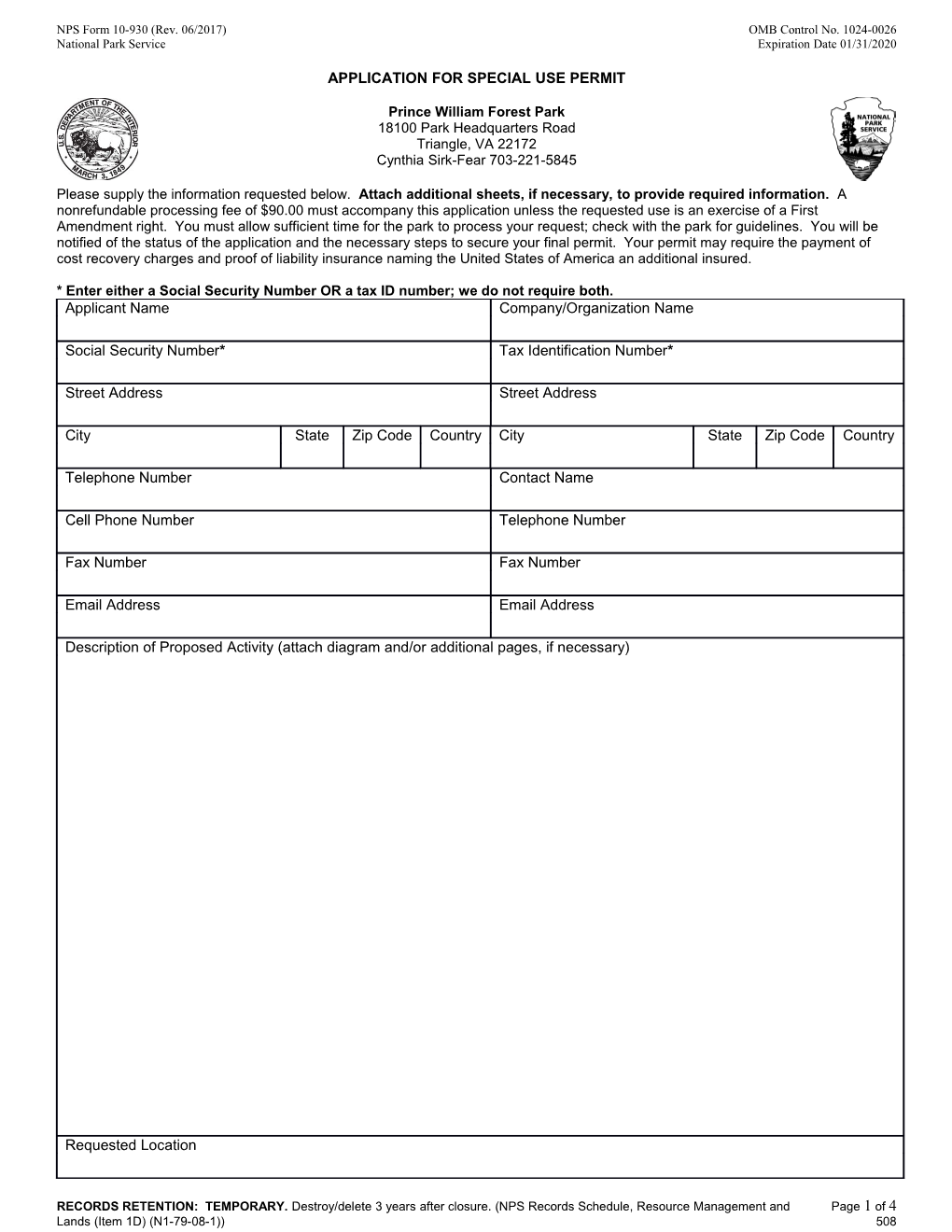 NPS Form 10-930 (Rev. 06/2017) OMB Control No. 1024-0026