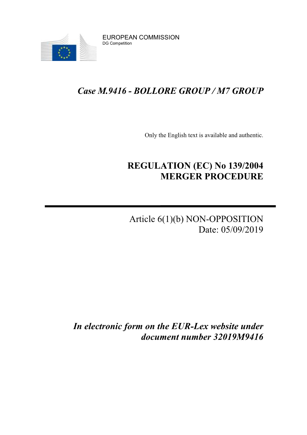 Case M.9416 - BOLLORE GROUP / M7 GROUP