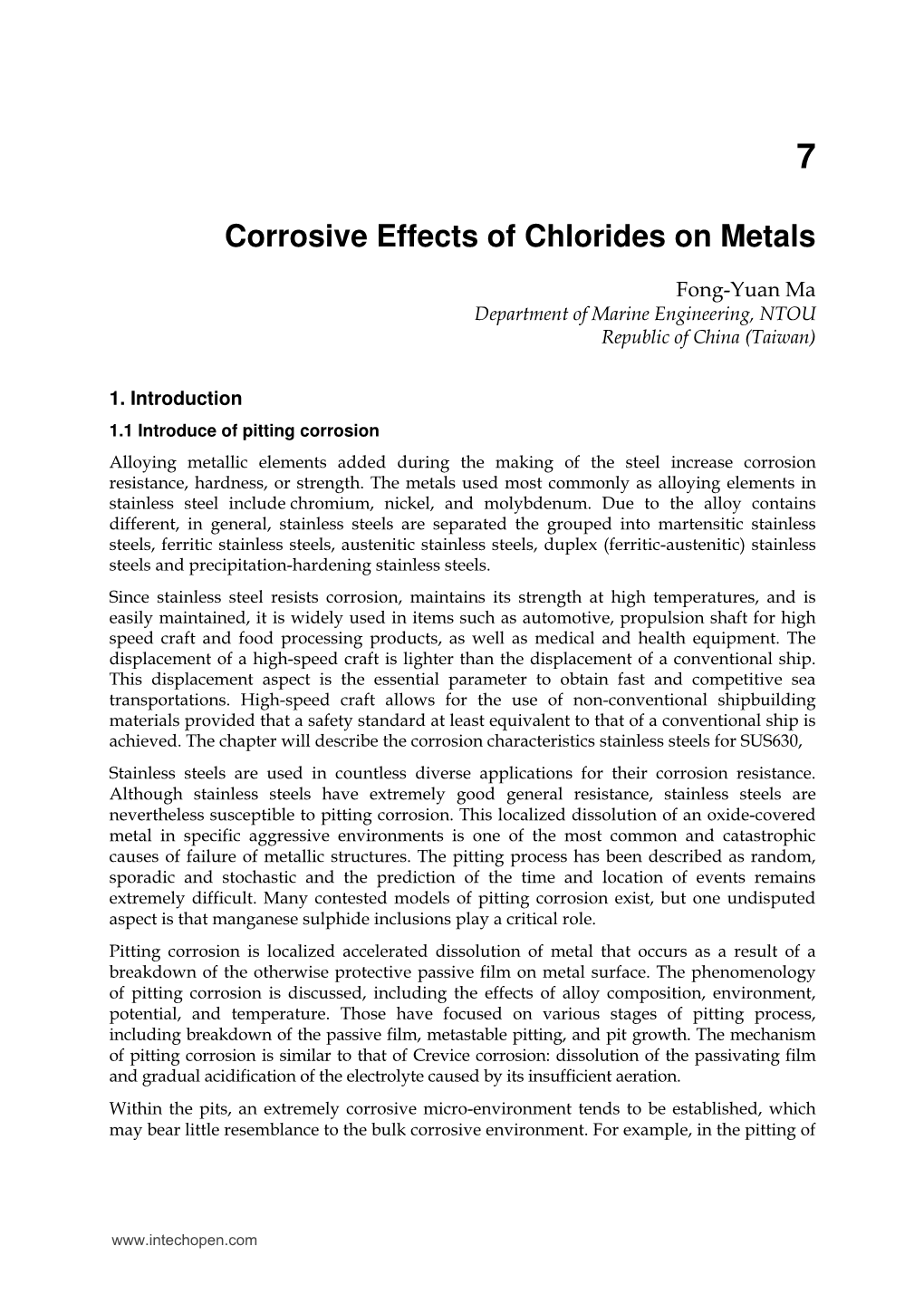 Corrosive Effects of Chlorides on Metals