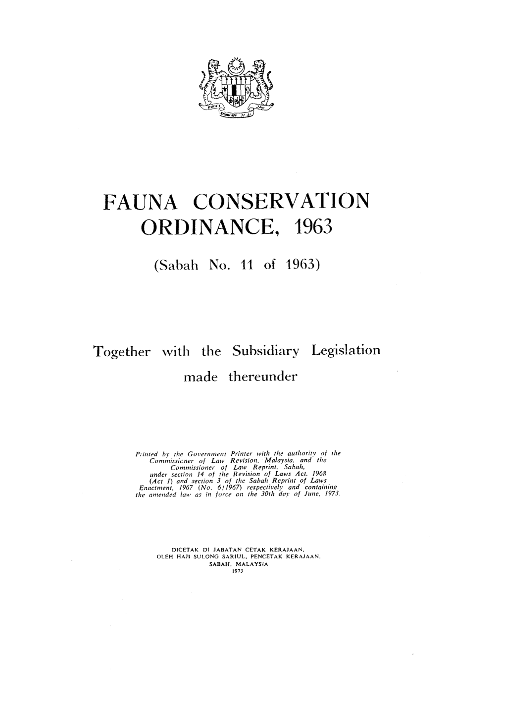 Fauna Conservation Ordinance, 1963
