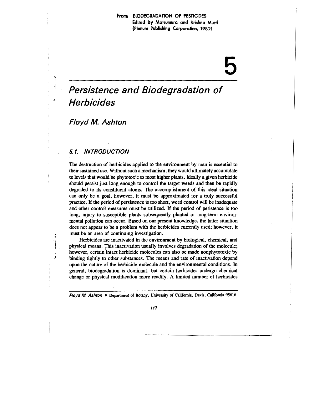 Persistence and Biodegradation of Herbicides