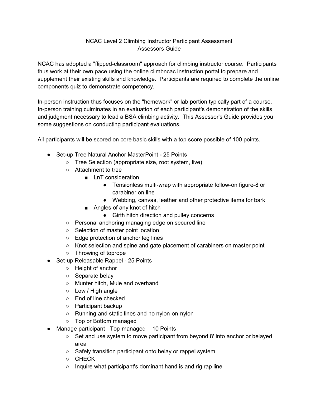 NCAC Level 2 Climbing Instructor Participant Assessment Assessors Guide