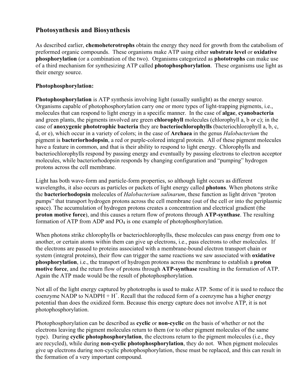 Photosynthesis and Biosynthesis