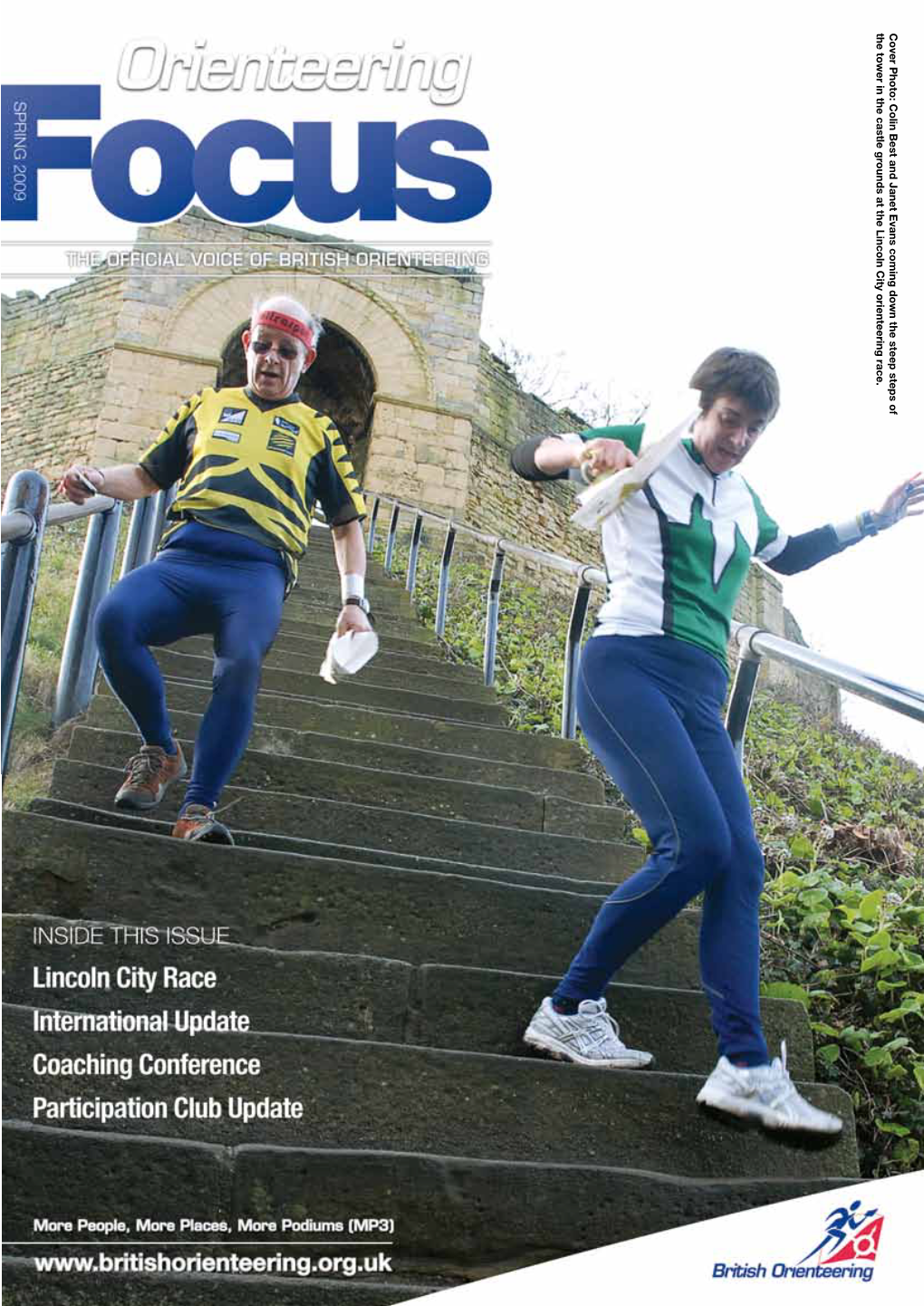 Colin Best and Janet Evans Coming Down the Steep Steps of the Tower in the Castle Grounds at the Lincoln City Orienteering Race