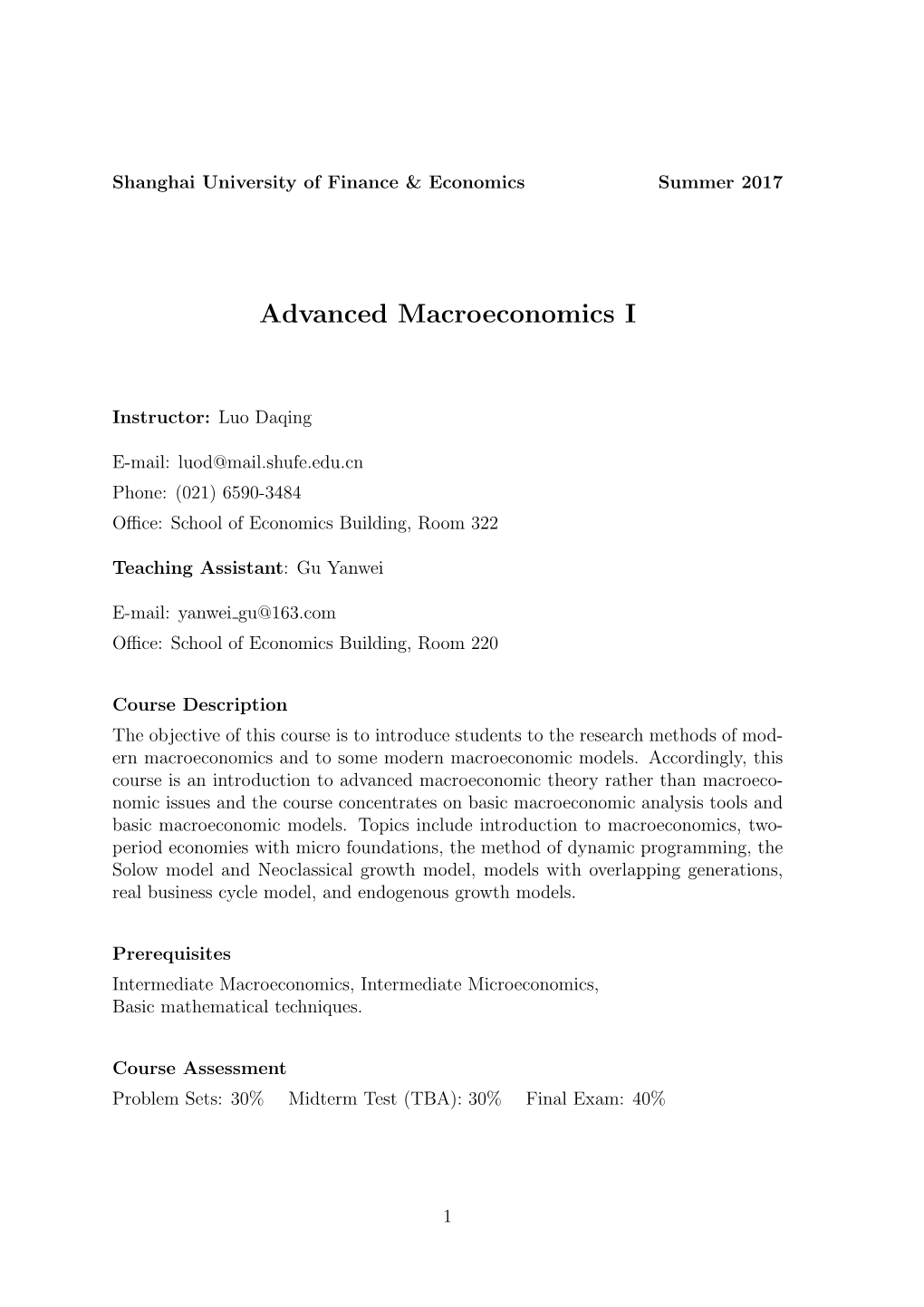 Advanced Macroeconomics I