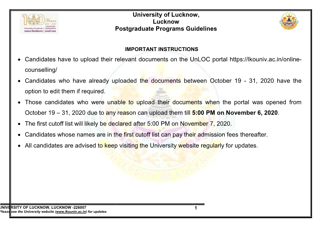 Postgradua • Candidates Have to Upload Their Relevant Counselling