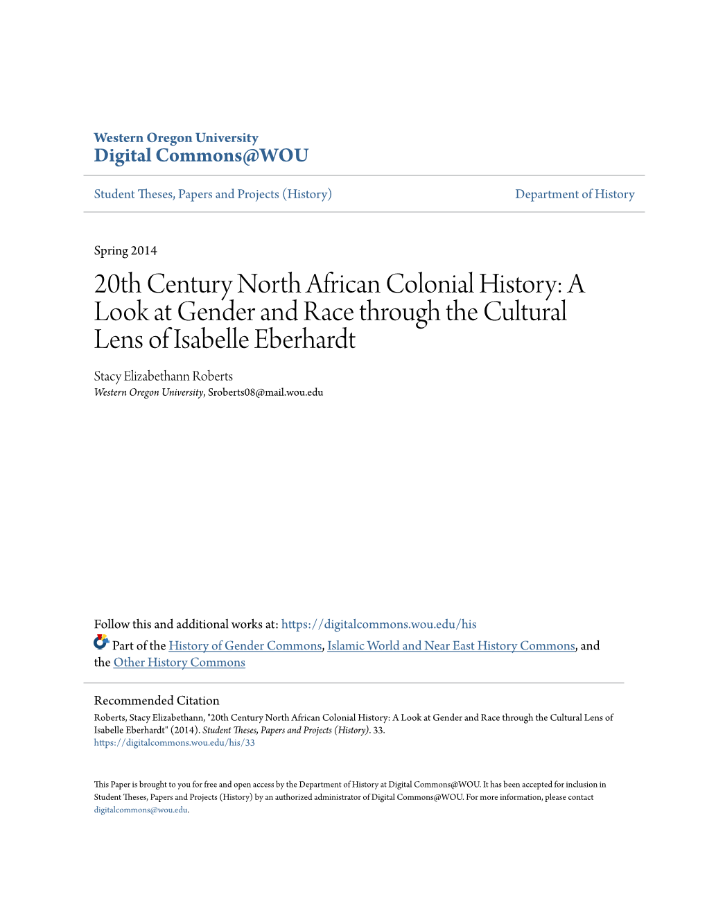 20Th Century North African Colonial History: a Look at Gender and Race
