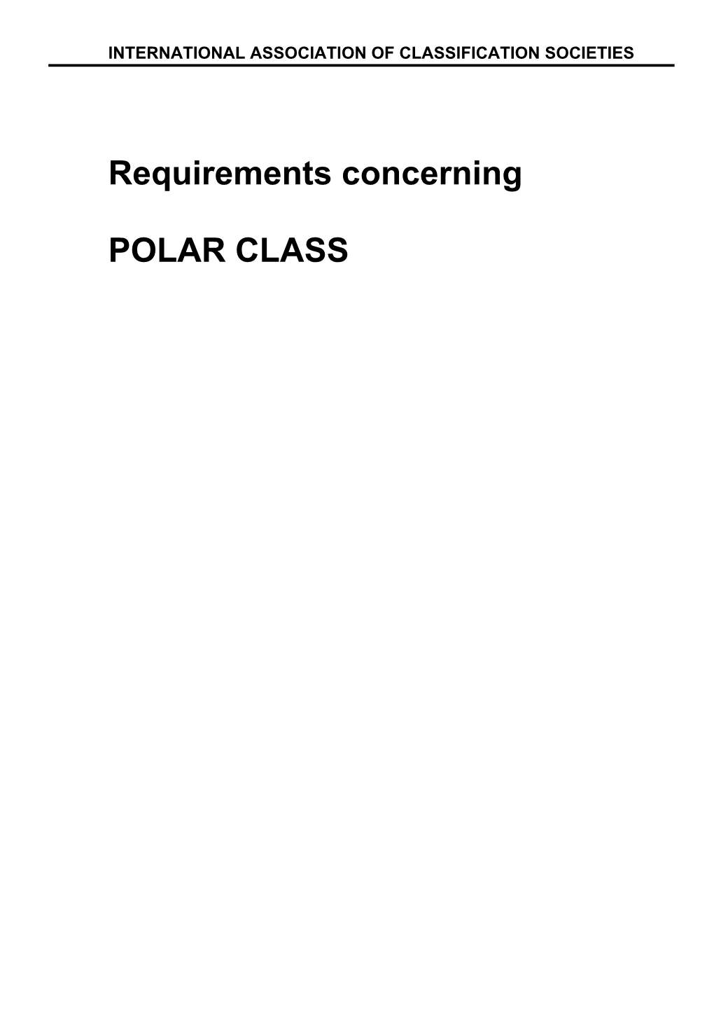 Requirements Concerning POLAR CLASS