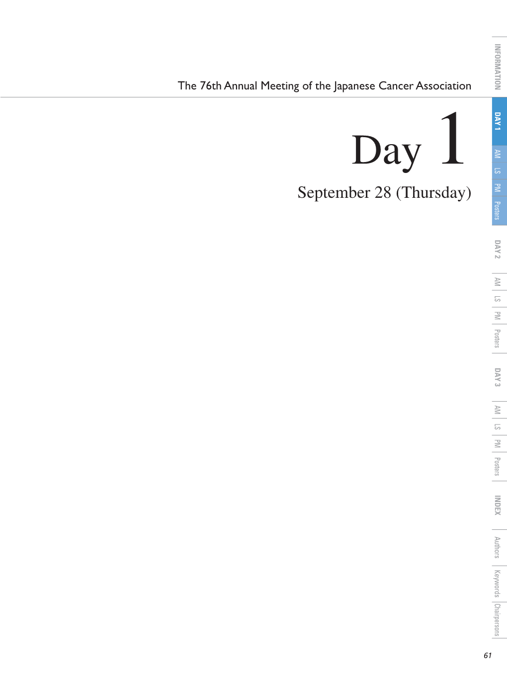 September 28 (Thursday) September the 76Th Annual Meeting of the Japanese Cancer Association Cancer Japanese of the Meeting Annual the 76Th 0-1 1-2