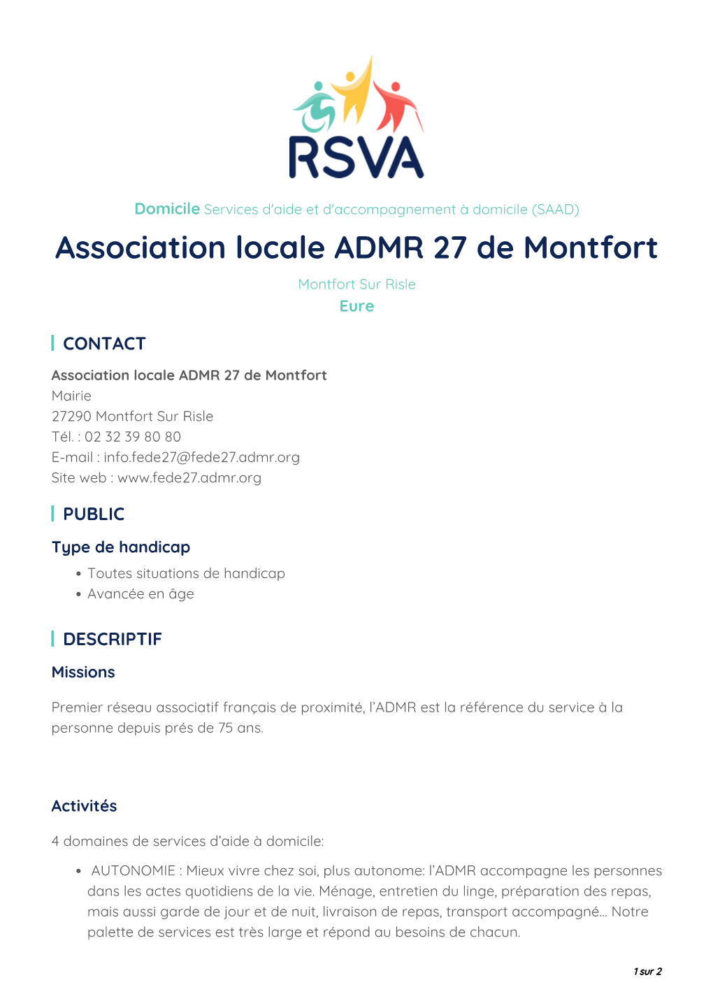 Association Locale ADMR 27 De Montfort Montfort Sur Risle Eure