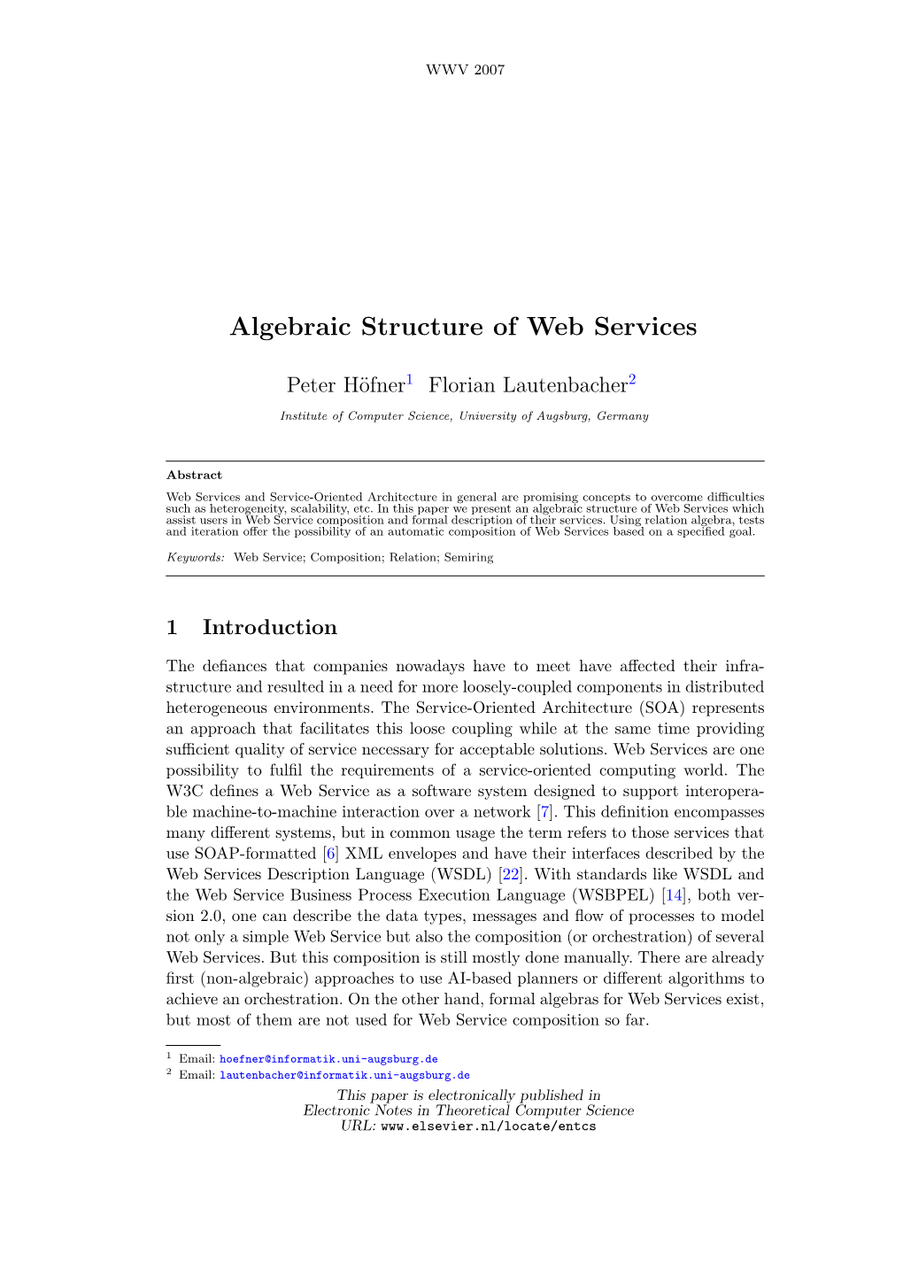 Algebraic Structure of Web Services