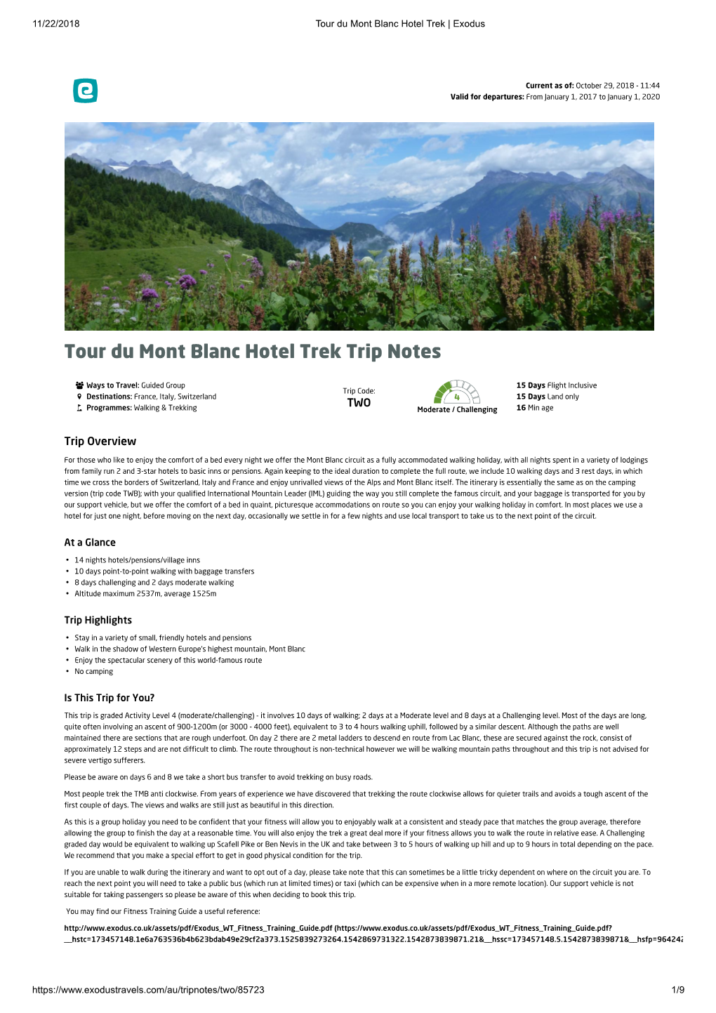 Tour Du Mont Blanc Hotel Trek Trip Notes