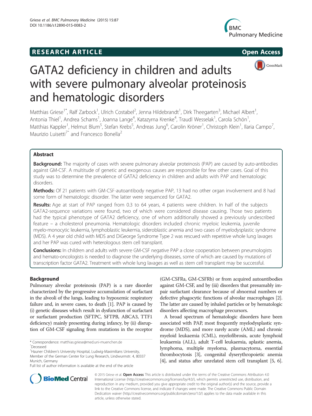 GATA2 Deficiency in Children and Adults with Severe Pulmonary