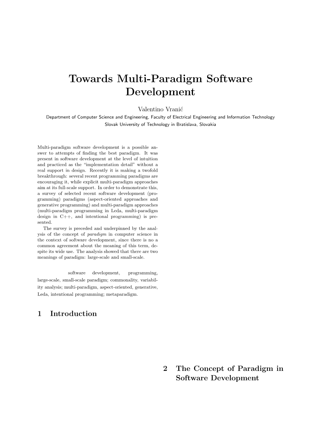Towards Multi-Paradigm Software Development