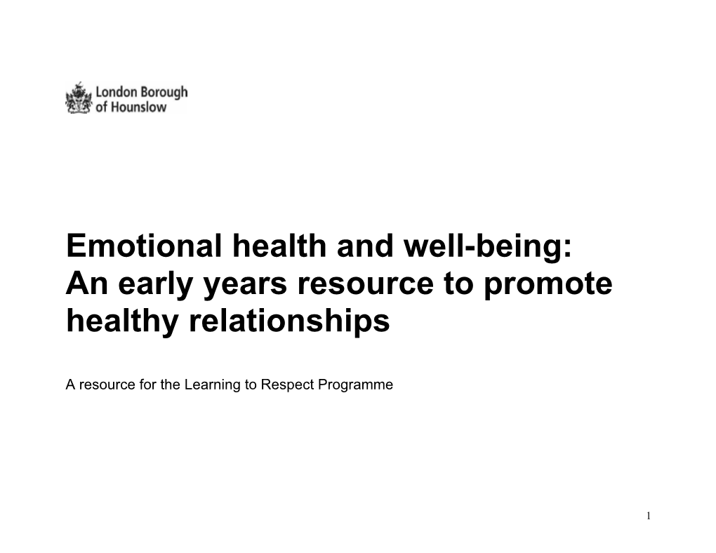 An Early Years Resource to Promote Healthy Relationships