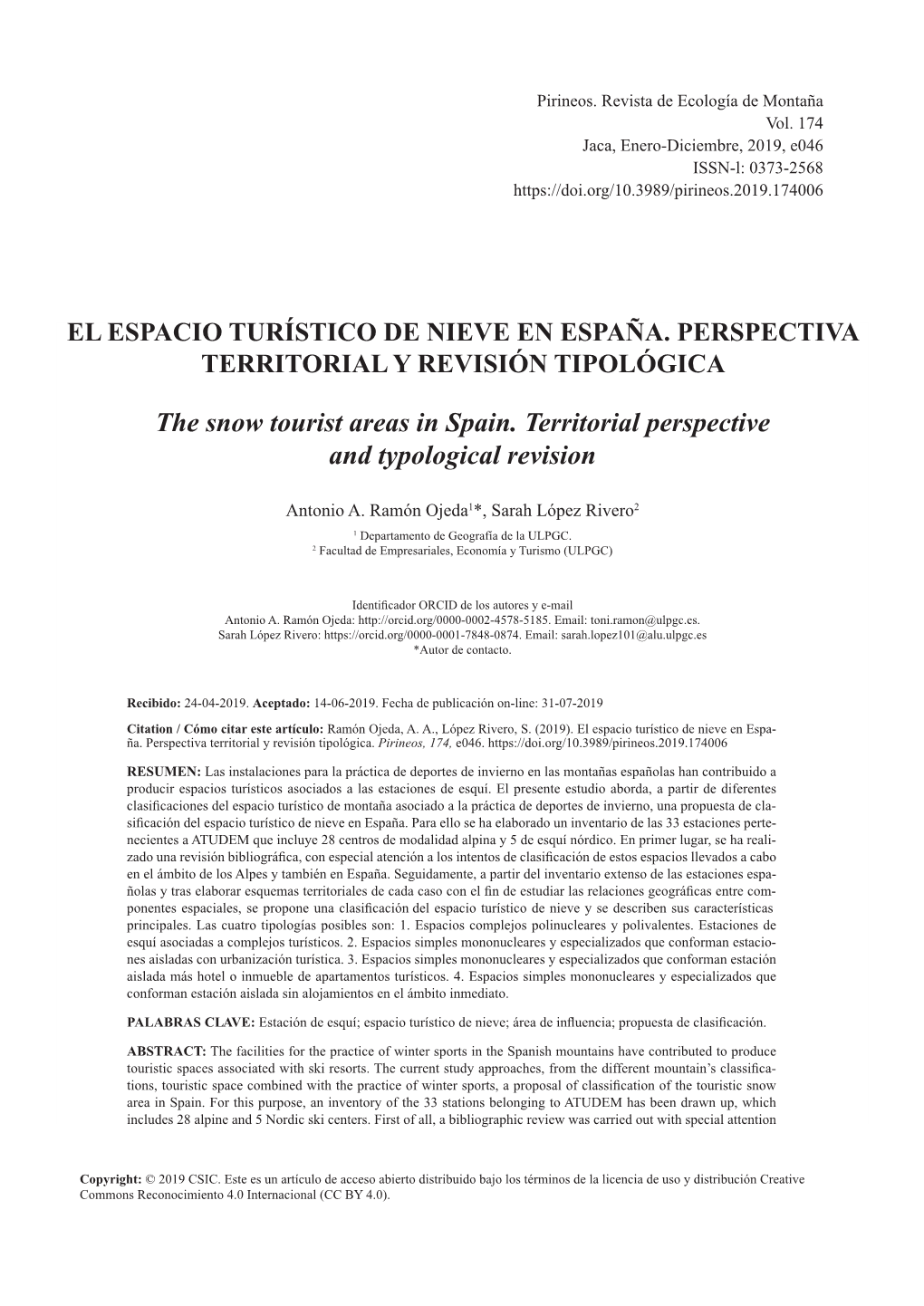 El Espacio Turístico De Nieve En España. Perspectiva Territorial Y Revisión Tipológica