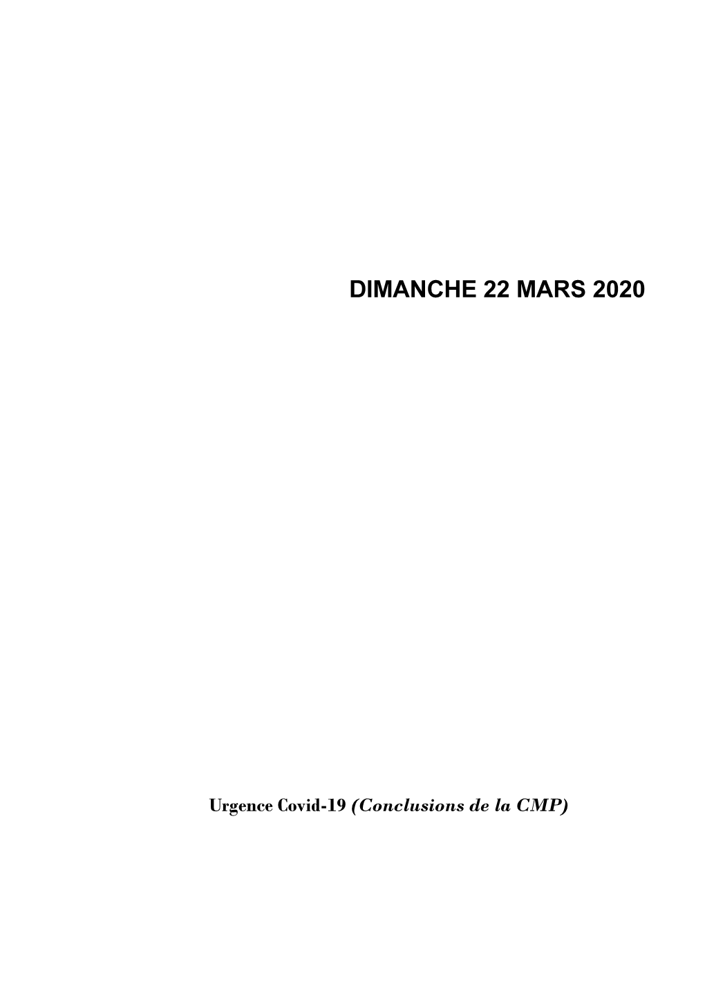 Dimanche 22 Mars 2020