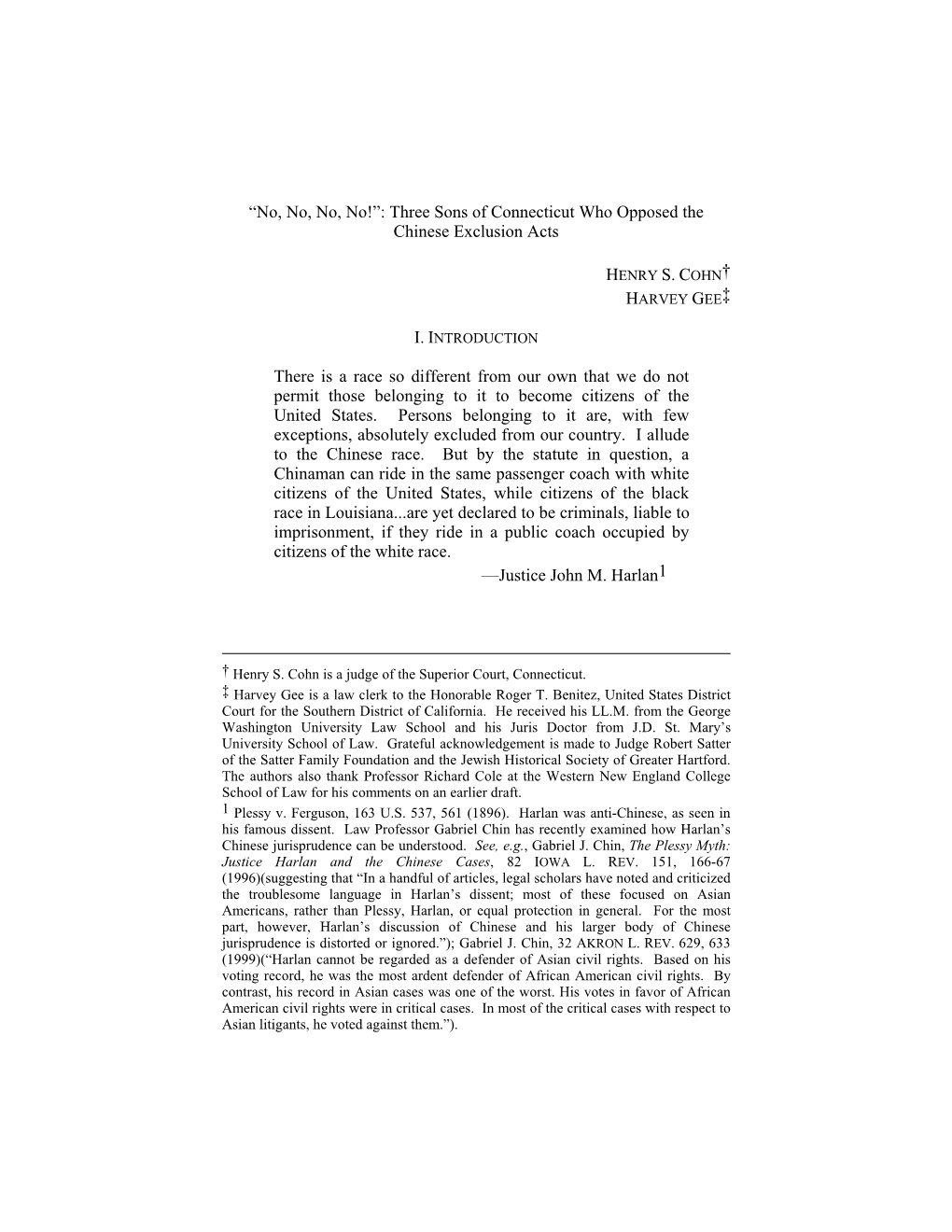 “No, No, No, No!”: Three Sons of Connecticut Who Opposed the Chinese Exclusion Acts