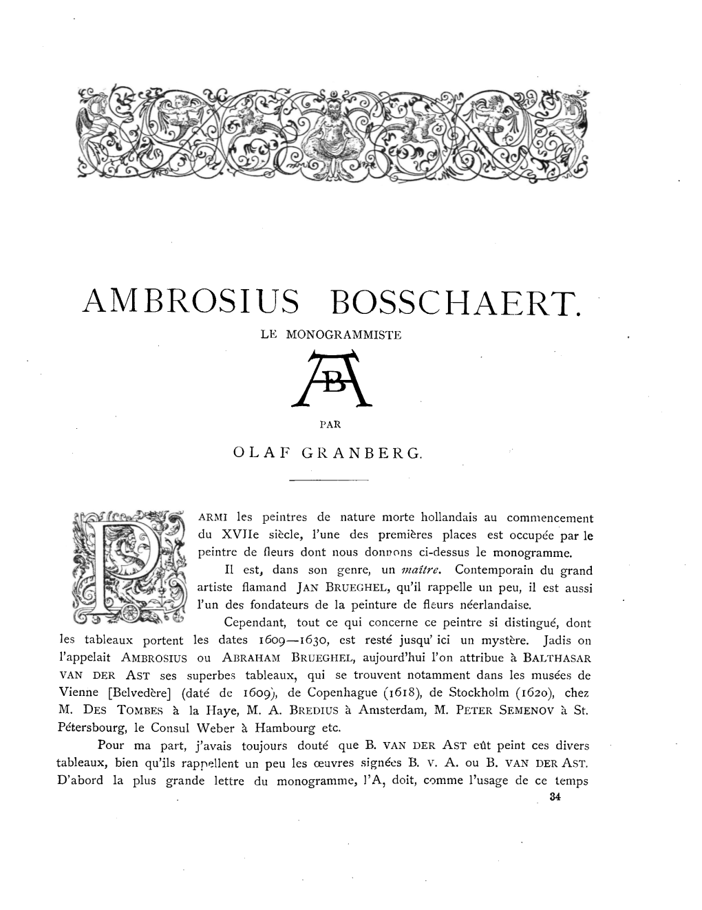 Ambrosius Bosschaert. Le Monogrammiste Par Olaf