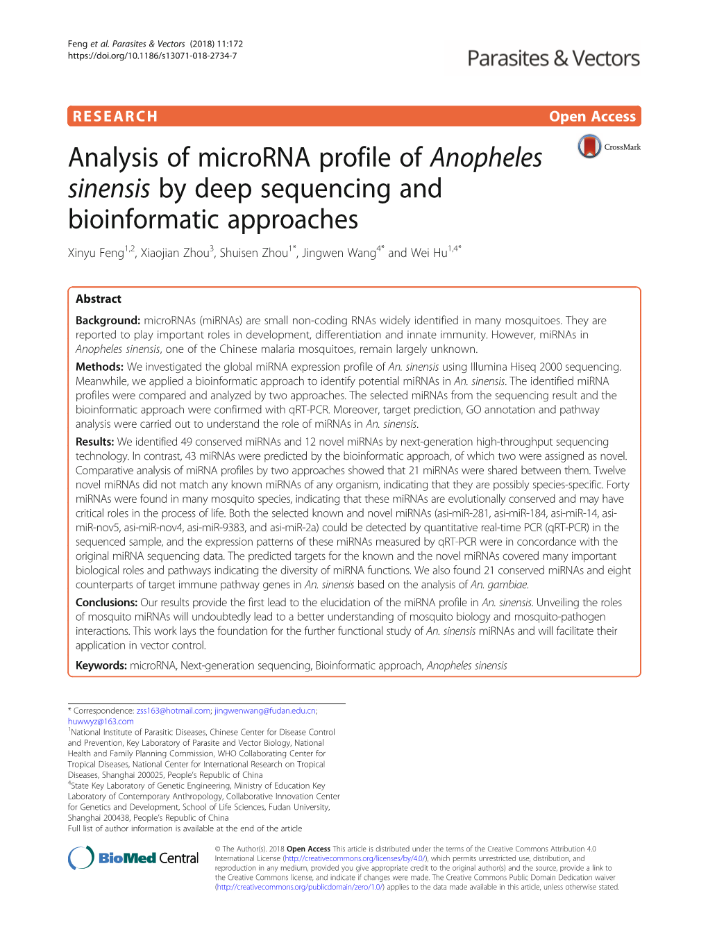 Analysis of Microrna Profile of Anopheles Sinensis by Deep