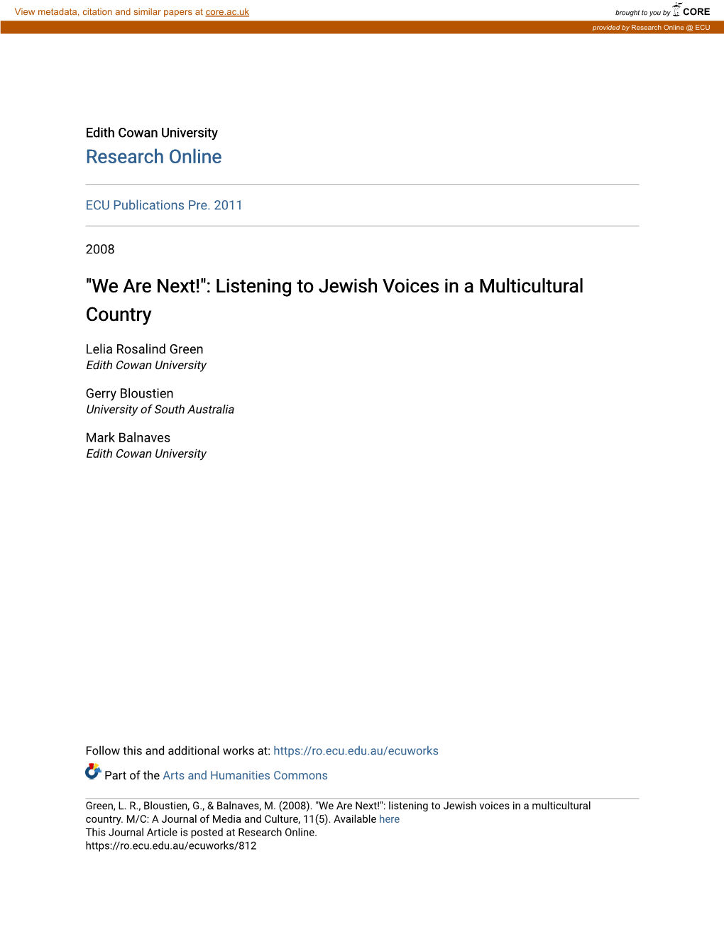 Listening to Jewish Voices in a Multicultural Country