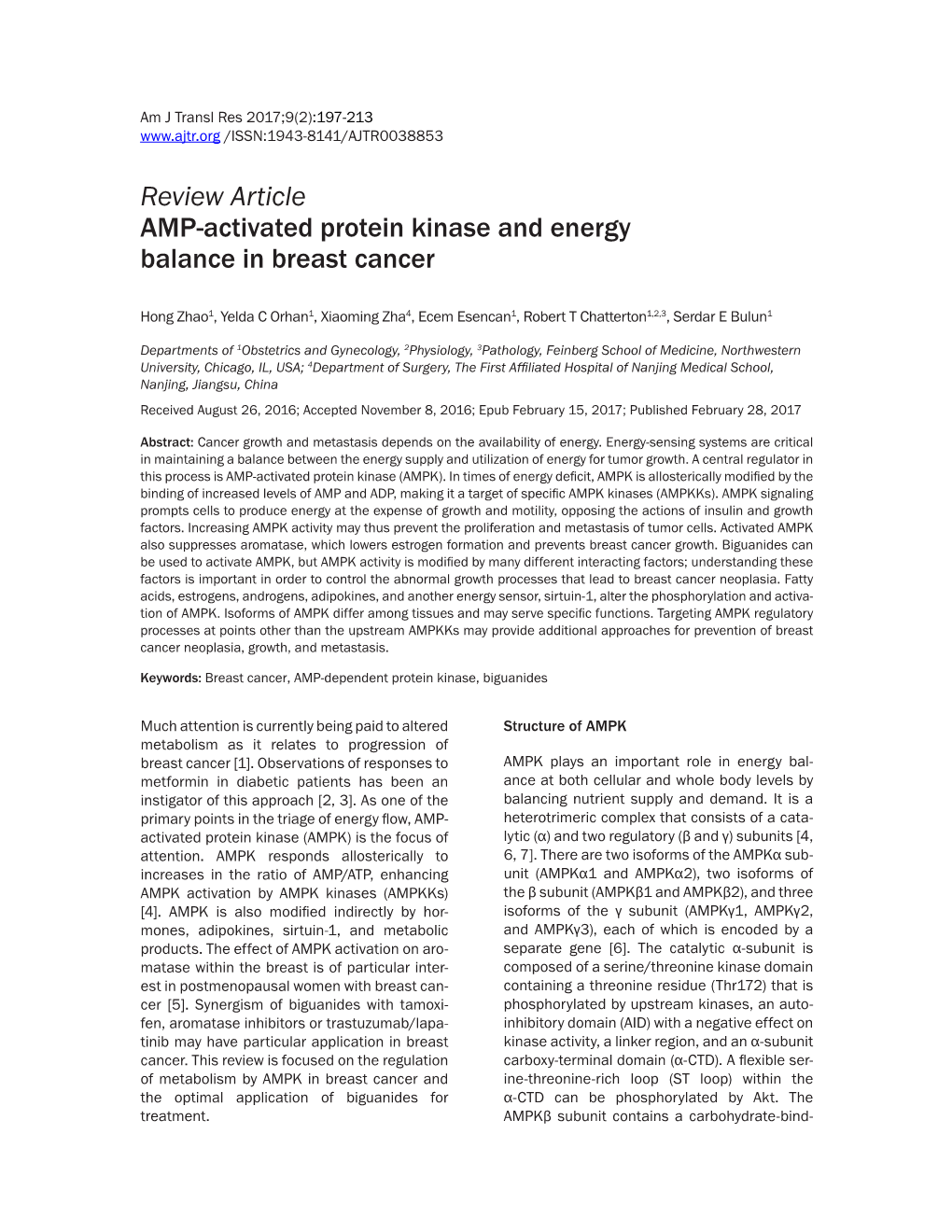 Review Article AMP-Activated Protein Kinase and Energy Balance in Breast Cancer