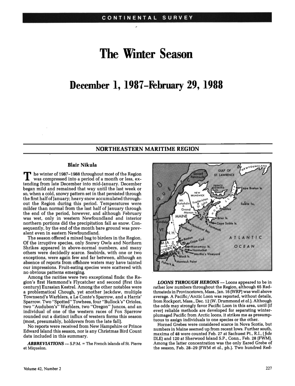 The Winter Season December 1, 1987-February 29, 1988
