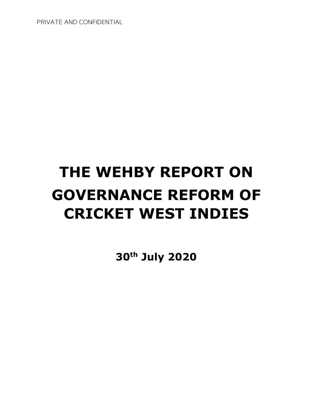 The Wehby Report on Governance Reform of Cricket West Indies