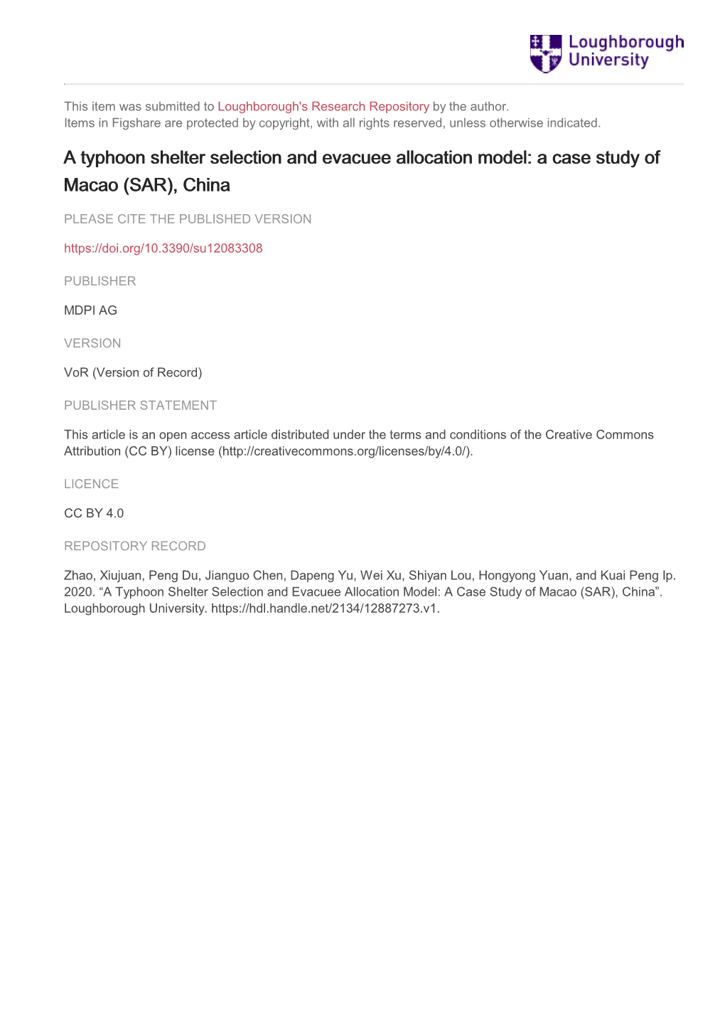 A Typhoon Shelter Selection and Evacuee Allocation Model: a Case Study of Macao (SAR), China