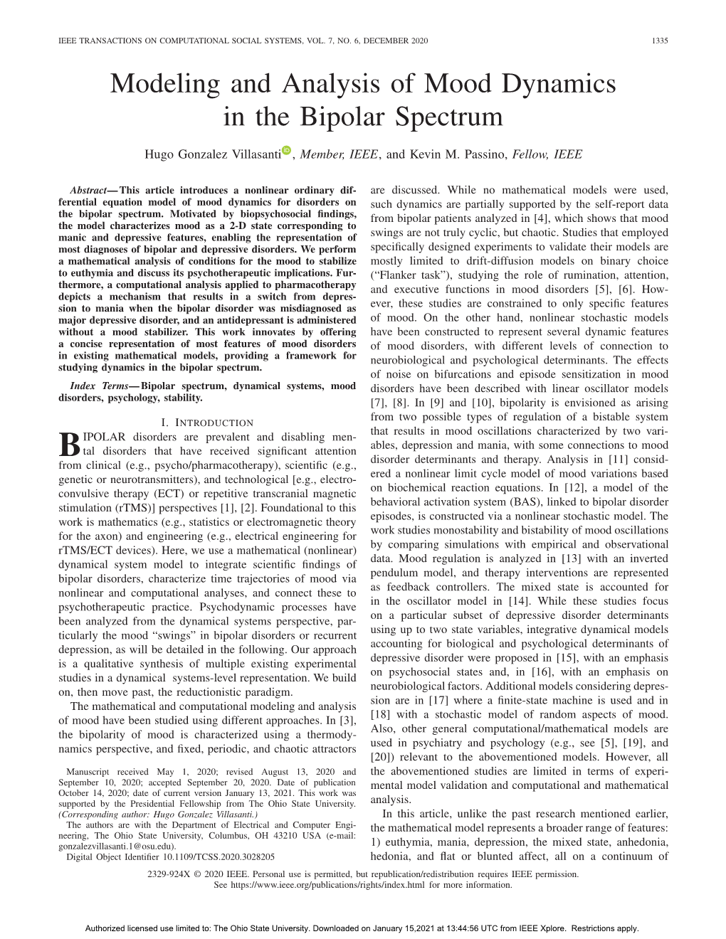 Modeling and Analysis of Mood Dynamics in the Bipolar Spectrum