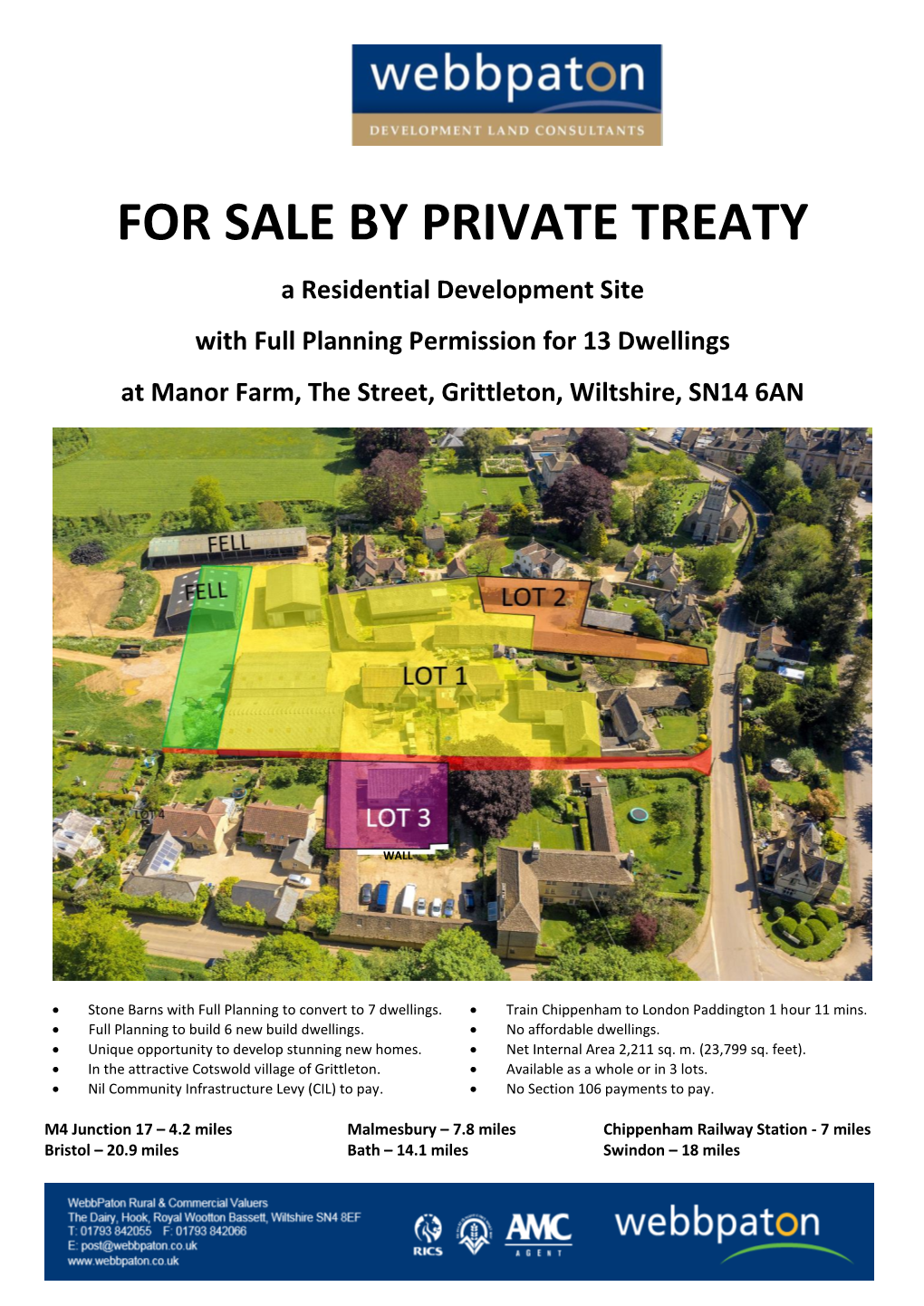 FOR SALE by PRIVATE TREATY a Residential Development Site with Full Planning Permission for 13 Dwellings at Manor Farm, the Street, Grittleton, Wiltshire, SN14 6AN