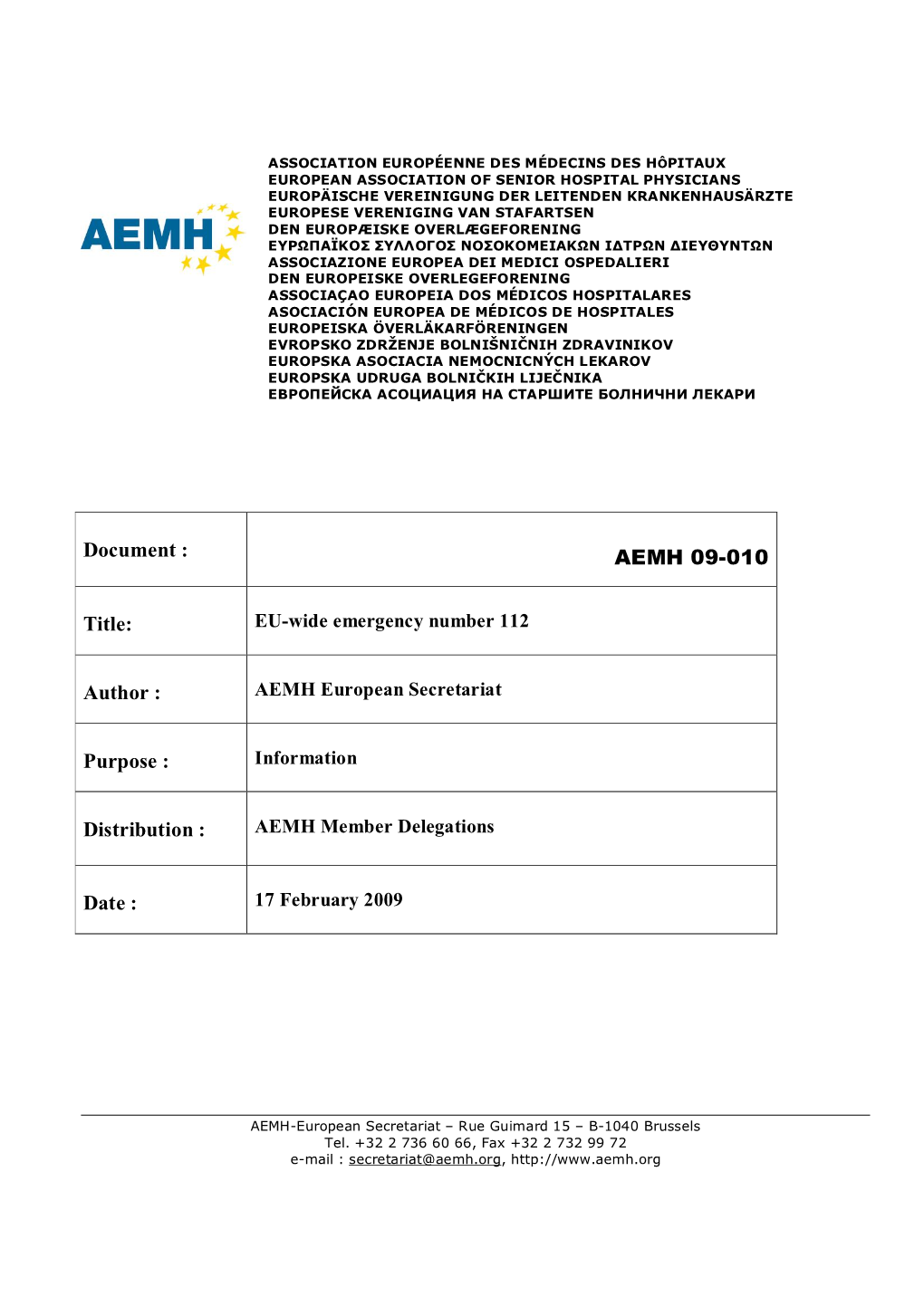AEMH 09-010 EU-Wide Emergency Nr